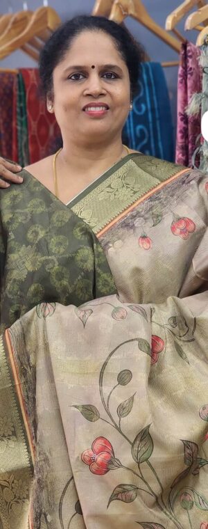 Olive green color ASD914 Crushed Tussar saree
