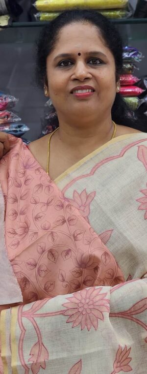 Off white with peech floral ASD791 Fancy Cotton Sarees