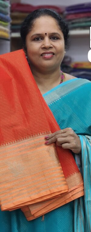 Dark orange with light orange border ASD822 Bunkari silk saree
