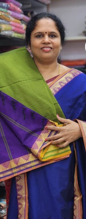 Green with violet pallu ASD758 Polycot sarees