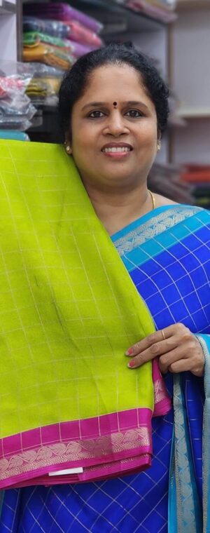 Light green with pink  border ASD746 Chiffon sarees