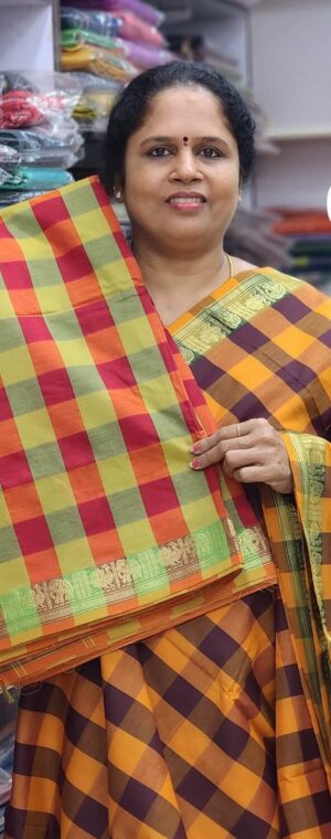 Green and red checks ASD755 Polycot sarees