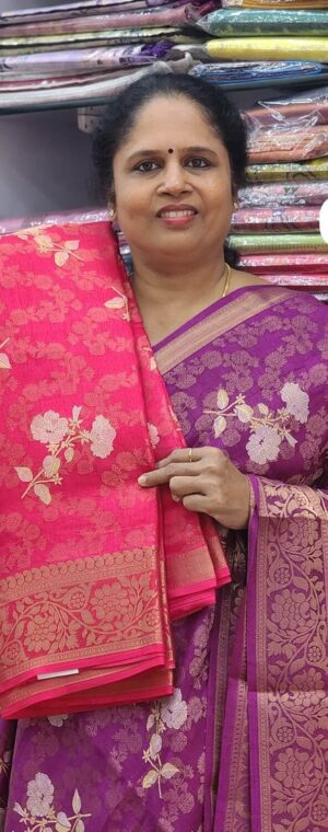 Pink color ASD910 Cotton blend chiffon sarees