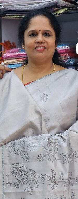 Grey color ASD814 Tussar embroidery