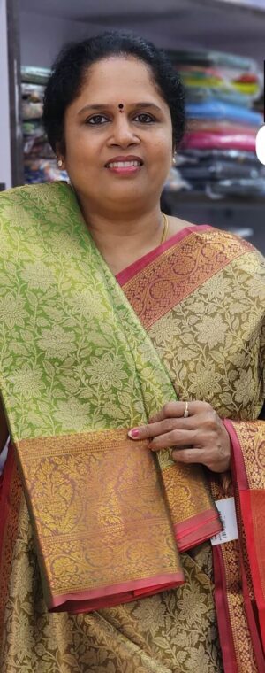 Light Green with Red border ASD738 Semi Bridal silk sarees