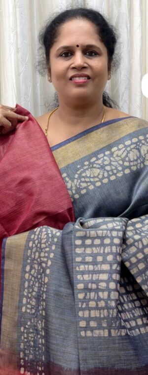 Pale grey with maroon ASE173 Tussar by cotton saree