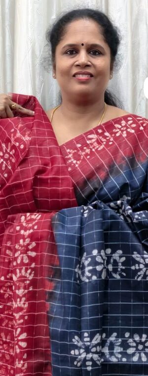Pale navy blue with red ASE181 Tussar by cotton saree