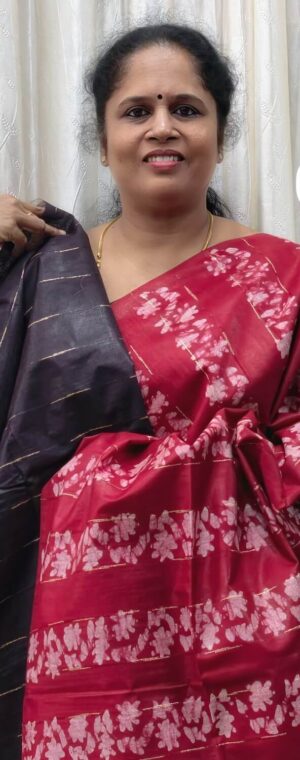 Pink with dark wine ASE163 Tussar by cotton saree