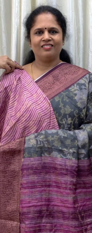 Grey with pink border ASE29 Semi Tussar saree
