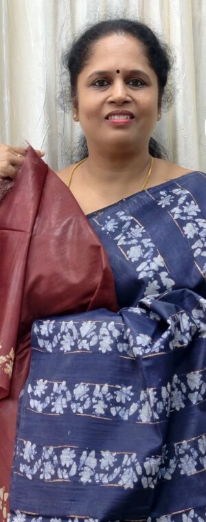 Navy blue with brown ASE164 Tussar by cotton saree