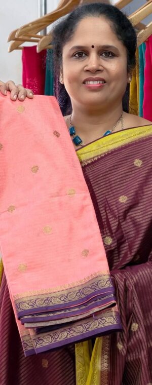 Peach color with blue border ASE05 Tana silk saree