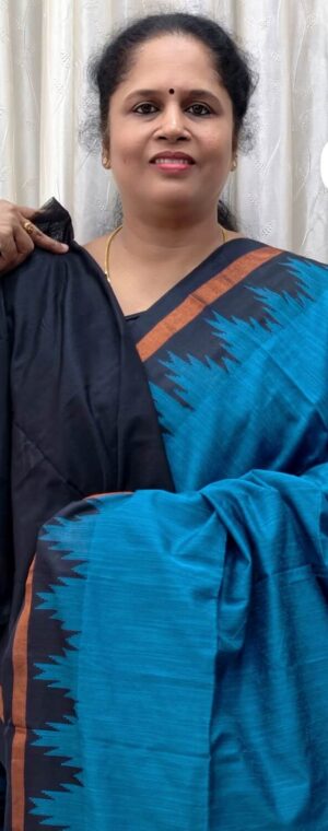 Blue with black border ASE91 Silk by cotton saree