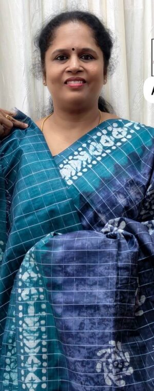 Pale navy blue with sky blue ASE168 Tussar by cotton saree