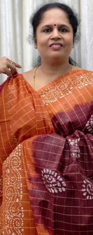 Pale maroon with orange ASE155 Tussar by cotton saree