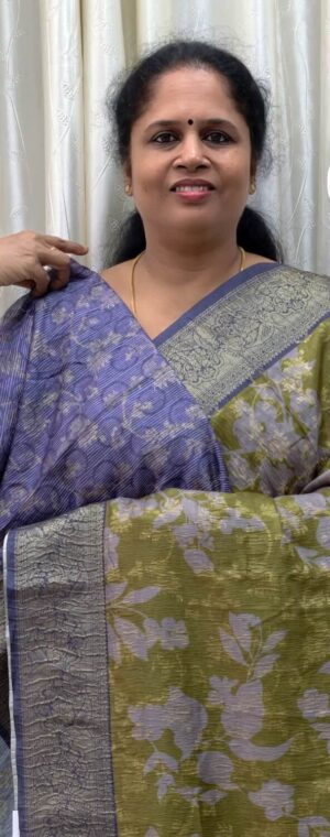 Olive green with blue border ASE26 Semi Tussar saree