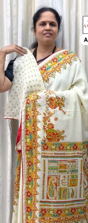 White Color  Chiffon Saree | ASE282