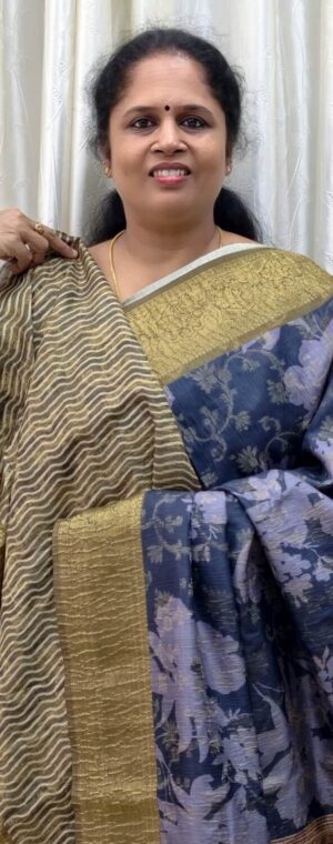 Sea blue with green border ASE34 Semi Tussar saree