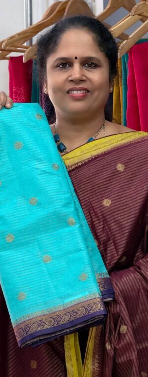 Sky Blue Tana Silk Saree with Navy Blue Border | ASE03