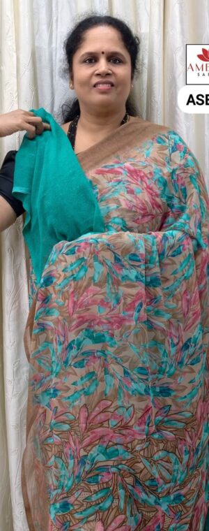 Light Brown With Blue Chiffon Saree | ASE259