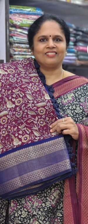 Maroon with Blue border ASD930 Viscose cotton