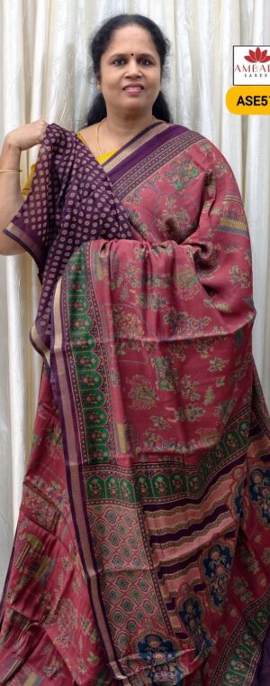 Maroon With Magenta Border Soft Viscose Cotton | ASE518