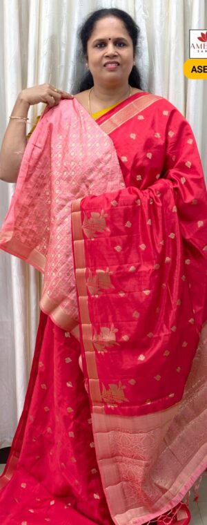 Red With Peach Semi Tussar | ASE492