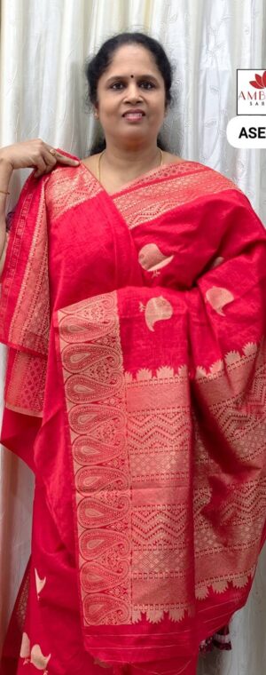 Red Color Semi Raw Silk | ASE431