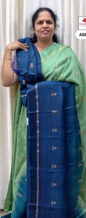 Green With Blue Khadi Silk | ASE443