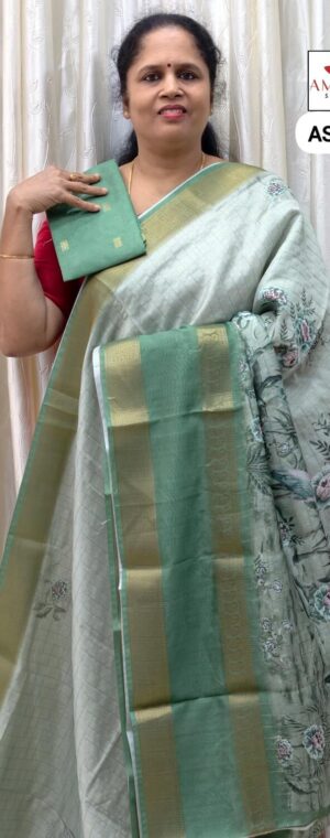Pastel Green Color Floral Crepe | ASE362