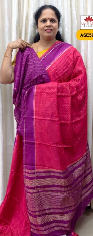 Pink With Magenta Border Assam Silk | ASE502