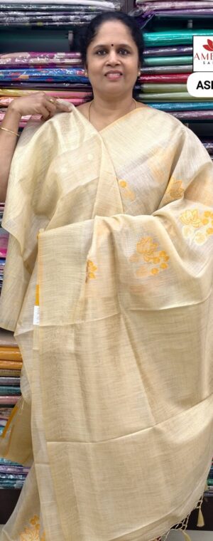 Cream With Yellow Tissue Saree | ASE404