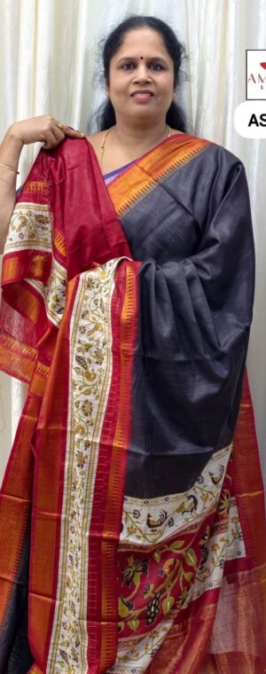 Black With Red Border Viscose Cotton | ASE373