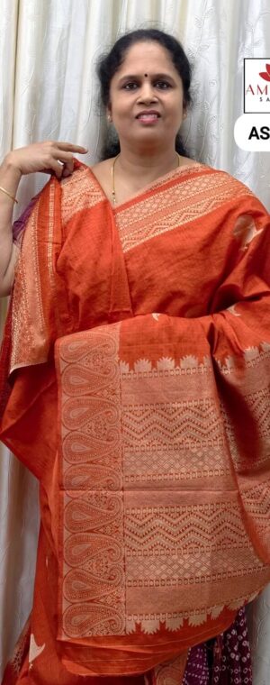 Rust Orange Color Semi Raw Silk | ASE429