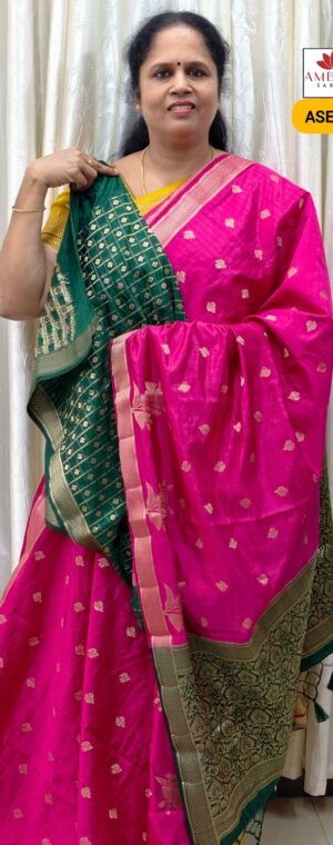 Pink With Green Semi Tussar | ASE485