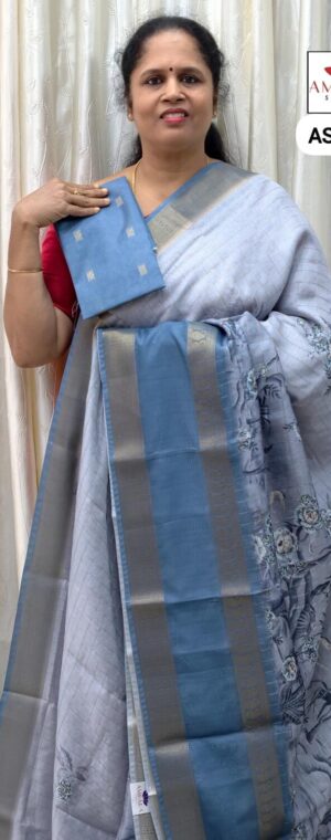 Pastel Seablue Color Floral Crepe | ASE366