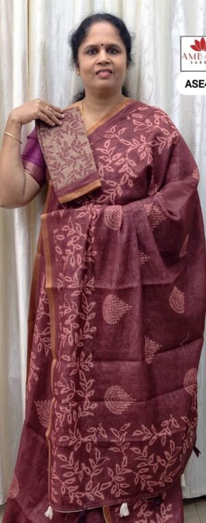 Pale Maroon Color Semi Chanderi Cotton | ASE417