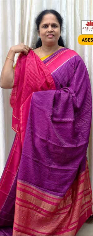 Magenta With Pink Border Assam Silk | ASE501