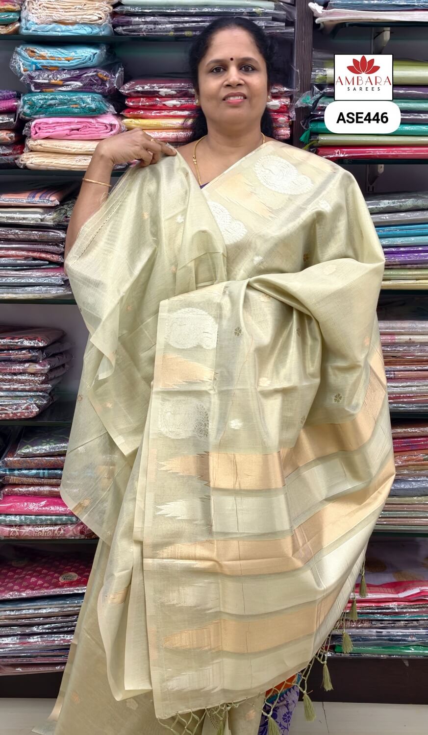 Pastel Green color Soft Tissue saree I ASE446