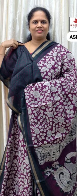 Magenta With Black Border Visose Cotton | ASE333