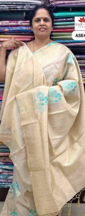 Cream With Sea Green Tissue Saree | ASE407