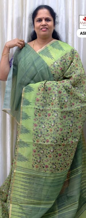 Green Color Semi Chanderi Cotton | ASE452
