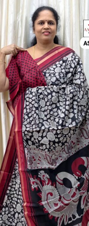 Black with Maroon border Viscose cotton | ASE332