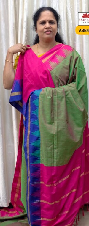 Green color Silk By Cotton Saree | ASE497