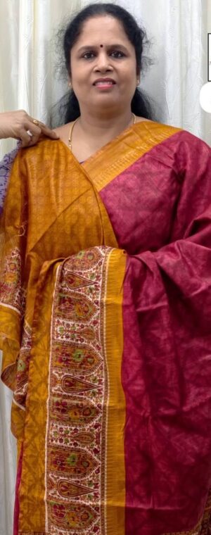 Maroon with mustard border Viscose cotton ASE379