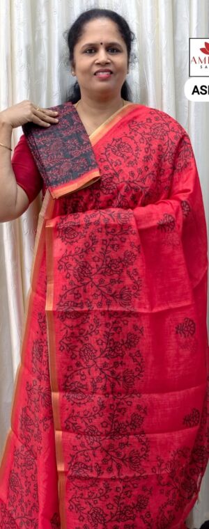 Red Chilly Color Semi Chanderi Cotton | ASE350