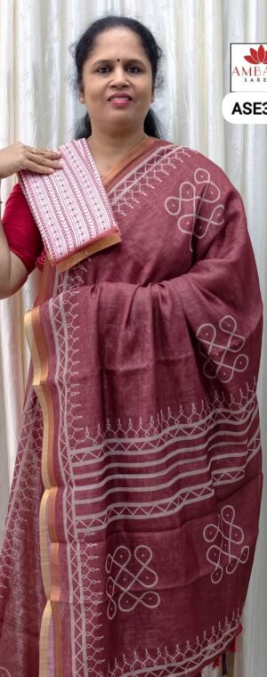 Light Maroon Color Semi Chanderi Cotton | ASE355