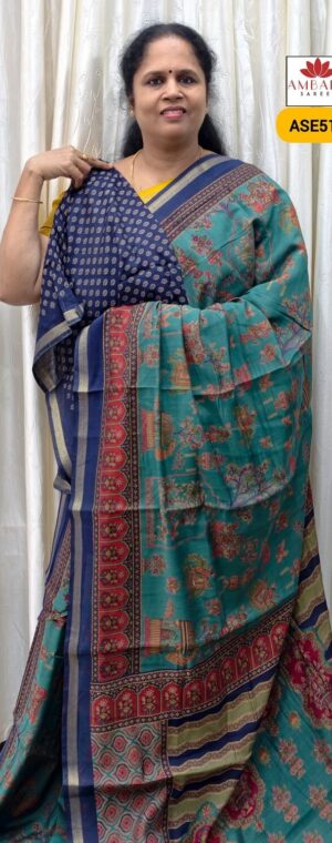 Green With Blue Border  Soft Viscose Cotton | ASE516