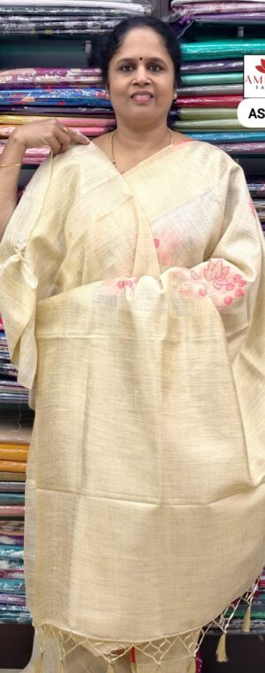 Cream With Pink Tissue Saree | ASE406