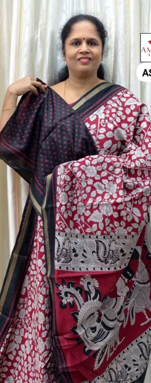 Red With Black Border Viscose Cotton | ASE330