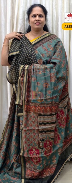 Green With Black Border Soft Viscose Cotton | ASE521